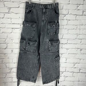 BDG Urban Outfitters Cargo Utility Pants Jeans Baggy Mens 30 Black Skater Grunge